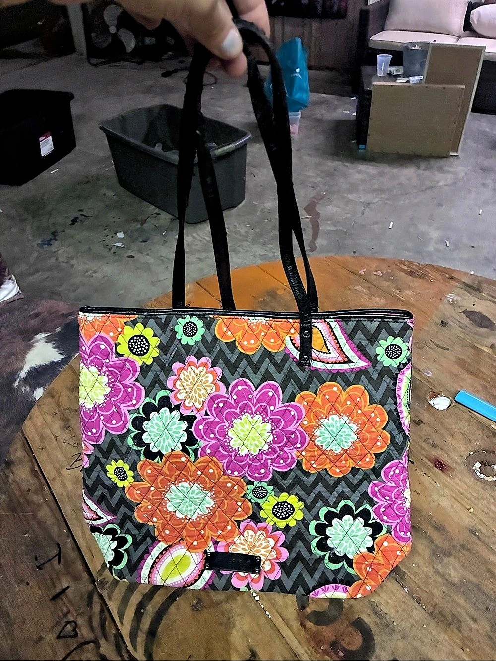 Vera Bradley Original Vera Tote Black & Pink
